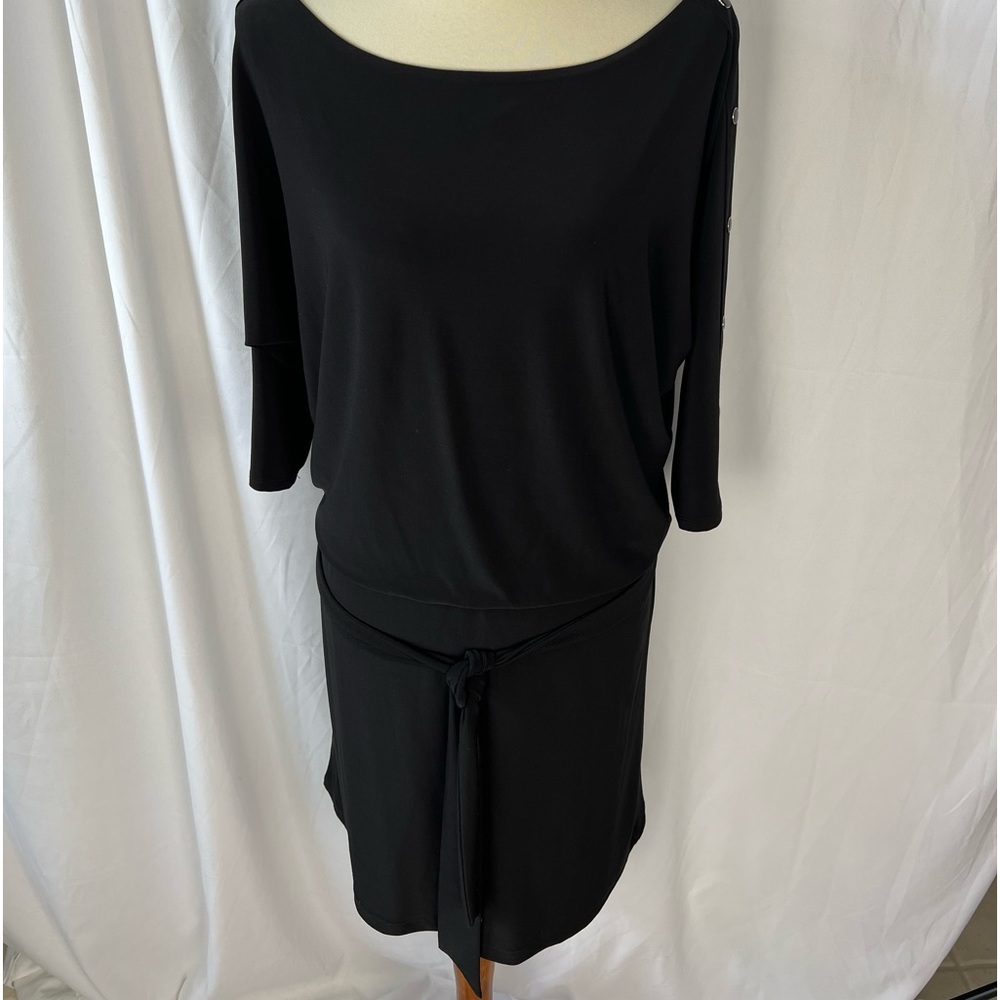 WHBM Black Dress with Buttons on Sleeves - Medium